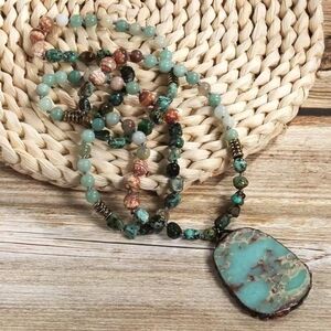 Artisan Turquoise and Brown Beaded Necklace